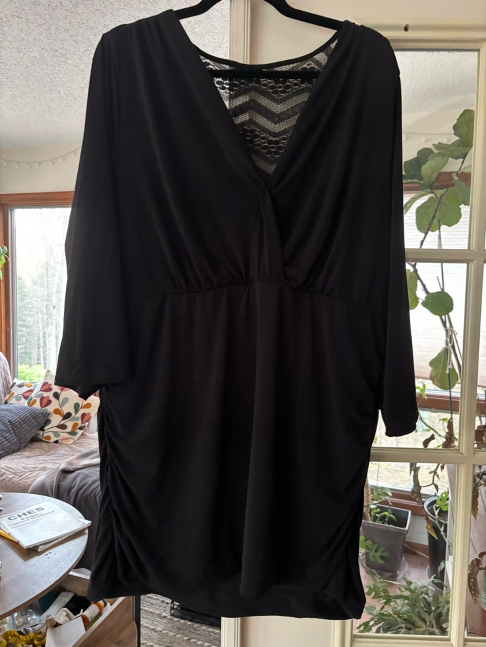 Black V-Neck Tunic with Lace Back Detail
